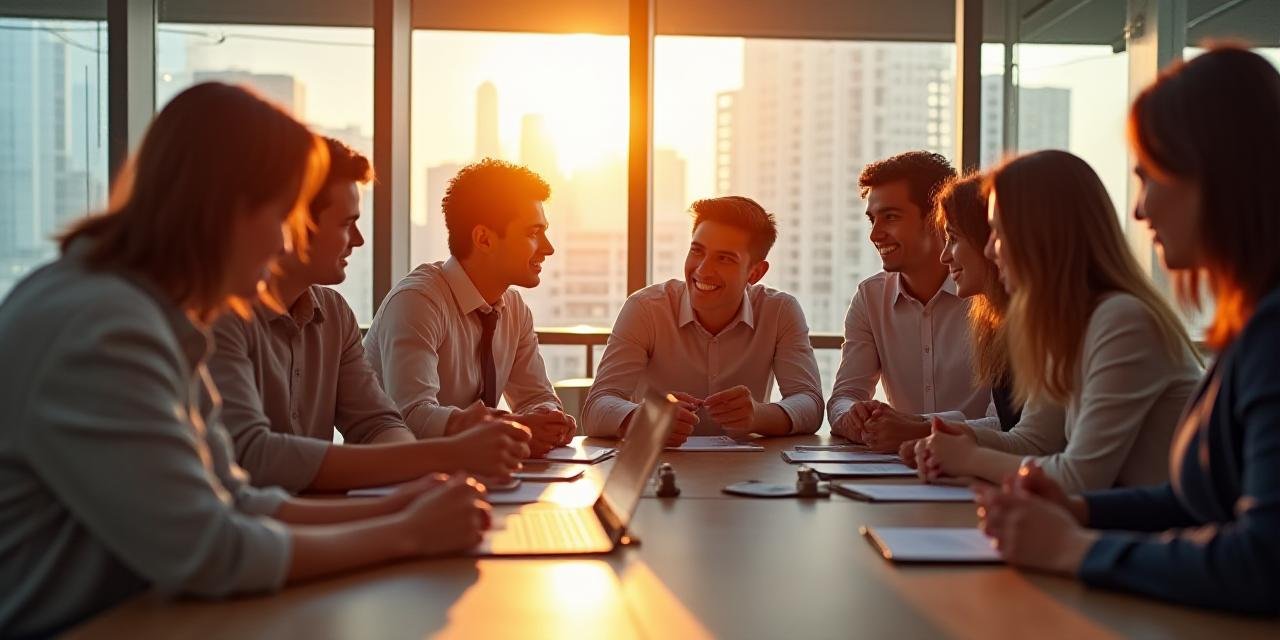 A diverse team of professionals collaborating in a high-tech corporate environment