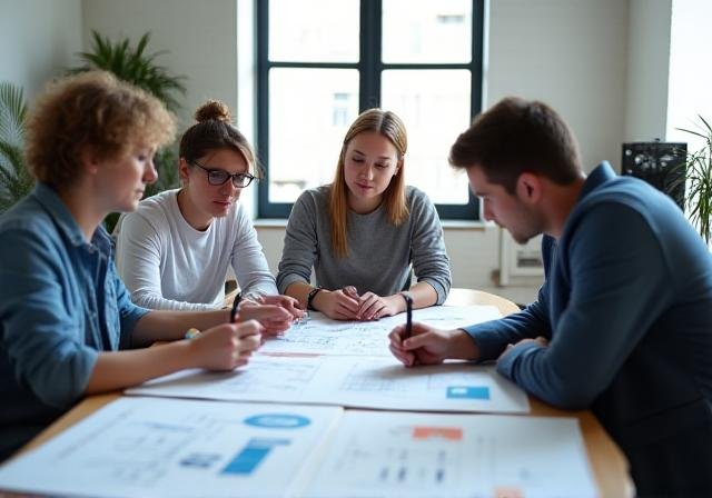 Team of consultants collaborating with theater management